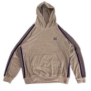 Needles Velour Track Hoodie Gray Purple Striped Sleeve Sz M